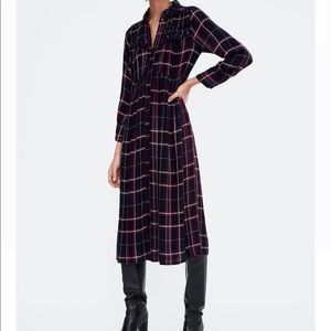 Zara Long Sleeved Plaid Dress M NWT